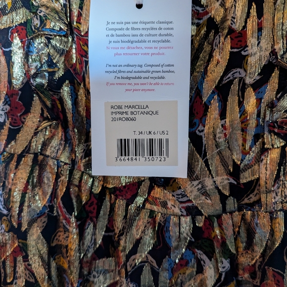 NWT Sezane Marcella silk dress gold us2, xs - Picture 5 of 5